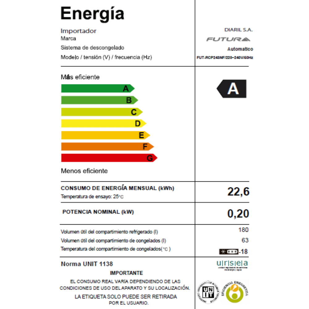 Refrigerador Futura FUT-RCP243NF panelable